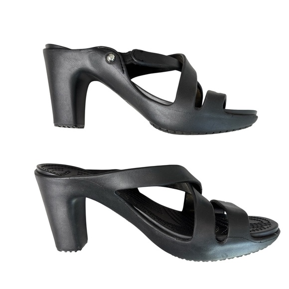 Crocs Cyprus IV Sandals 14558 Black Slip On Block Heel Pumps Womens Shoe Size 11 - Picture 7 of 10